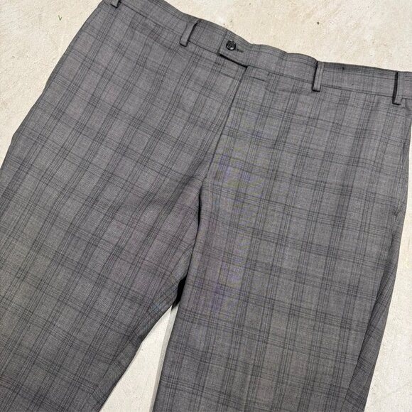 Mens Plaid Dress Pants Grey Wool Trousers 38x30 - Picture 2 of 6